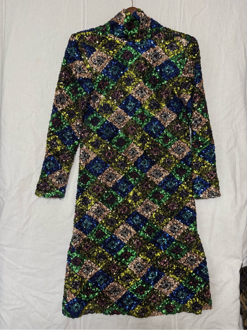 Zara RARE Harlequin Argyle Sequin Pattern Dress